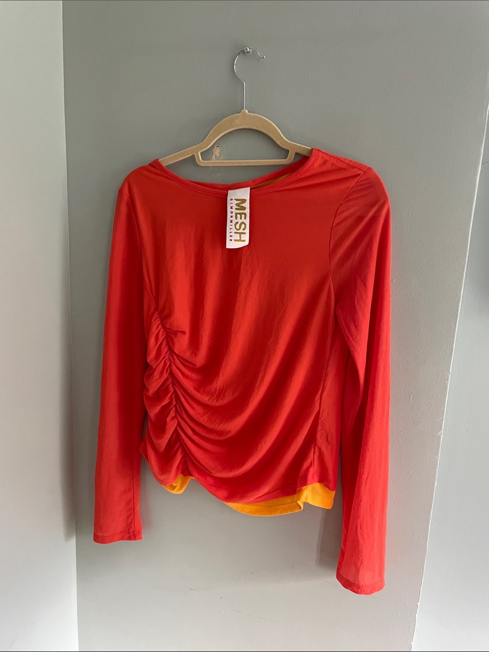 Simon Miller Orange/yellow layered Long-Sleeve Mesh Ruched Blouse